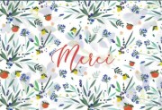 carte postale merci  aplat de fleurs et fruits sur fond clair